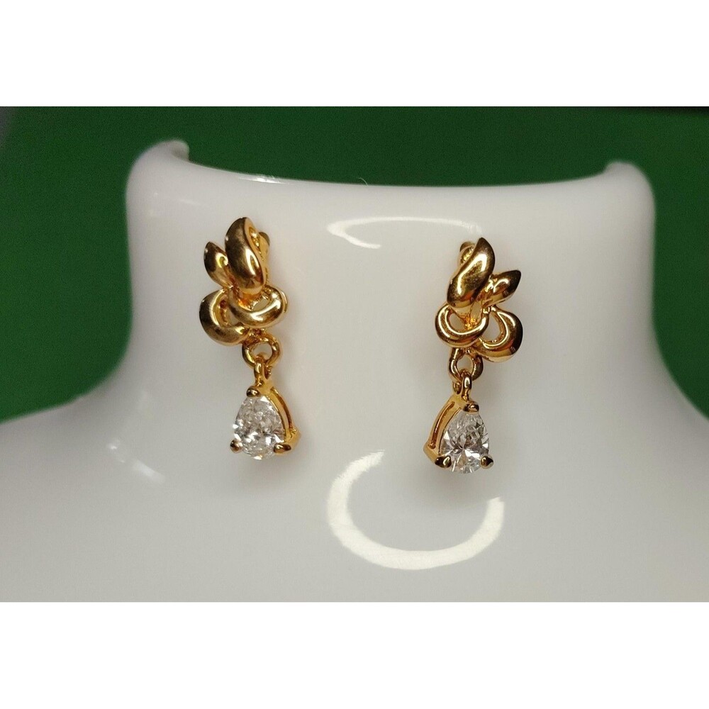 KAS NY 14KT Gold Plated CZ Pear Dangle Earrings Pierced Jewelry Box Gift Career